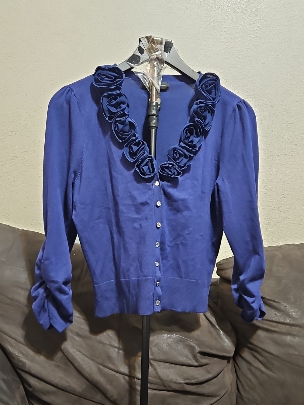 INC International Concepts Blue Rose-Embellished Cardigan
